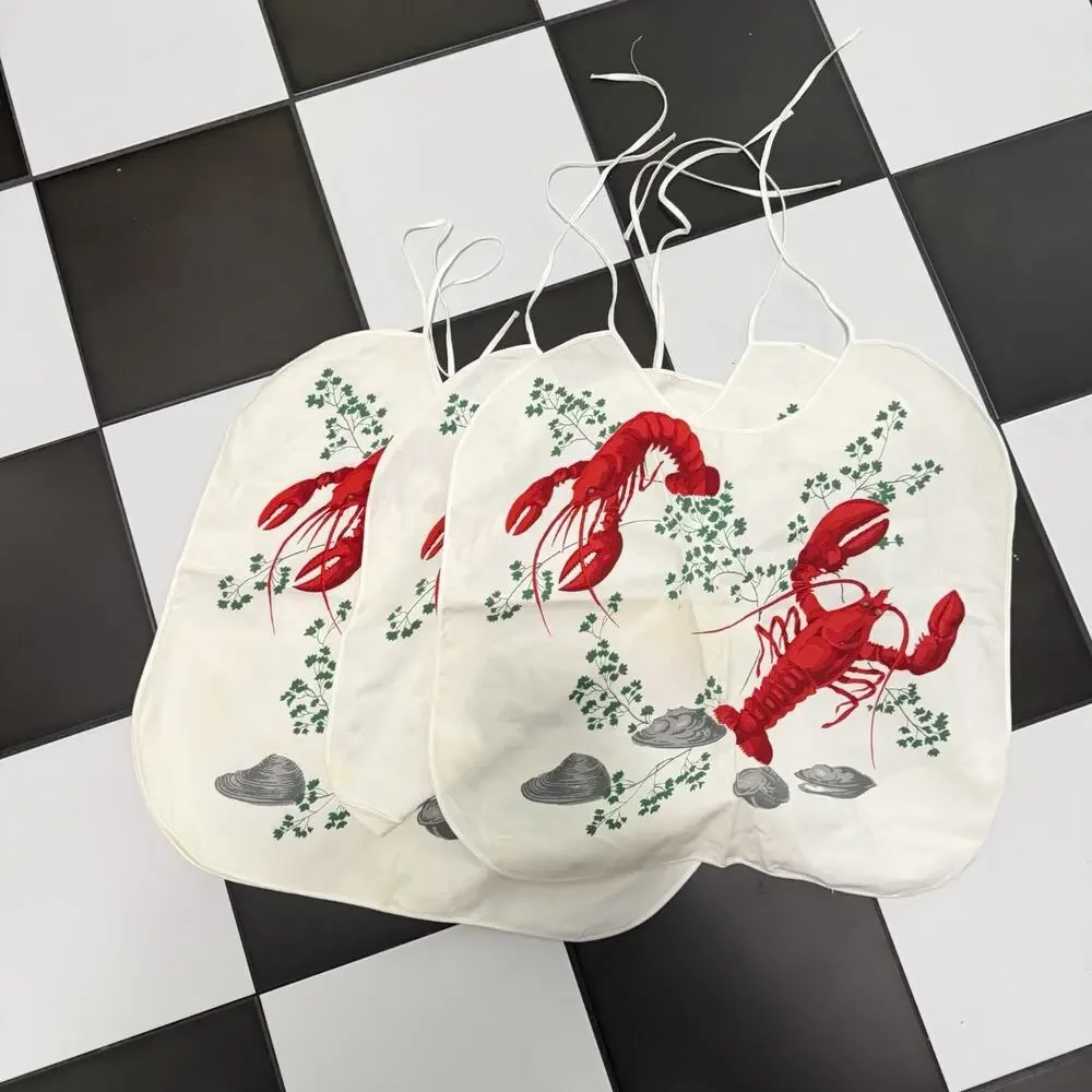 Vintage 1950's Wilendur Lobster & Clam Cotton Lobster Bids Set Of 4
